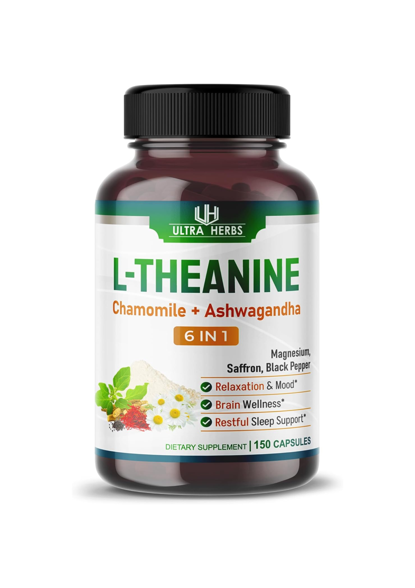 L-Theanine with Chamomile and Ashwagandha | 150 Capsules