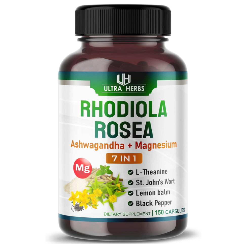 Bottle of Ultra Herbs Rhodiola Rosea supplement on a white background