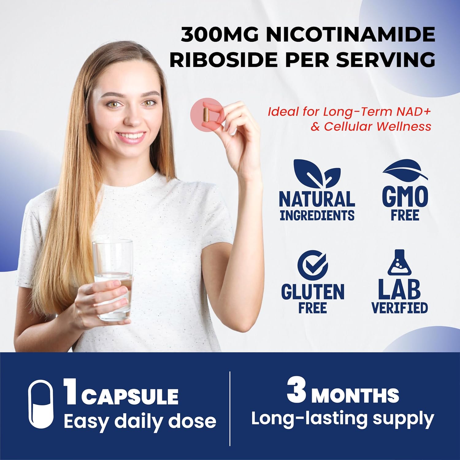 NAD+ Supplement with Nicotinamide Riboside NR, Trans Resveratrol, Quercetin - Support Cellular Energy, Longevity, Healthy Aging *USA Made & Tested* (90 Count (Pack of 1))