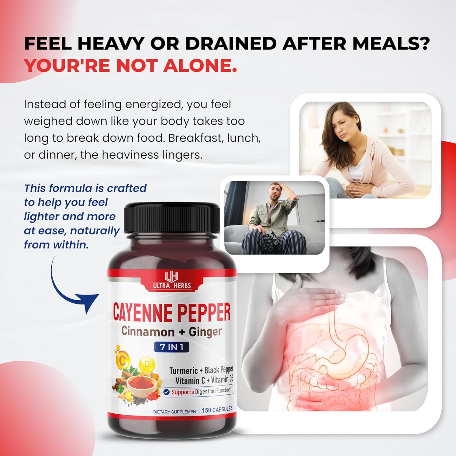 Cayenne Pepper 7 in 1 - - with Ginger, Turmeric, Cinnamon, Black Pepper - Promotes Digestive System Function (150-day Supply (Pack of 1))