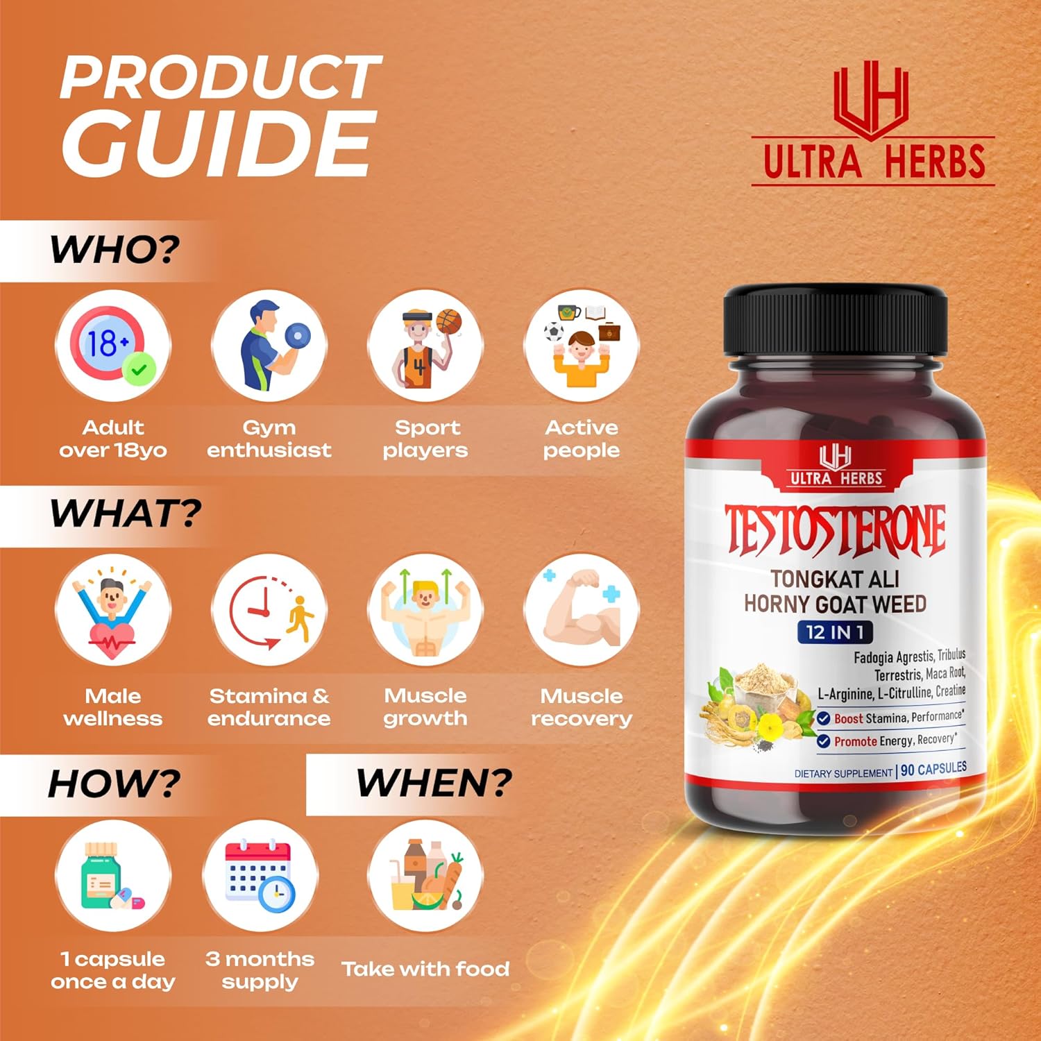 Ultra Test Capsule 12 in 1 Complex with L-Arginine, Fadogia Agrestis, Tribulus Terrestris, Maca Root, Beetroot, L-Citrulline, Creatine - USA Made (90-Day Supply)