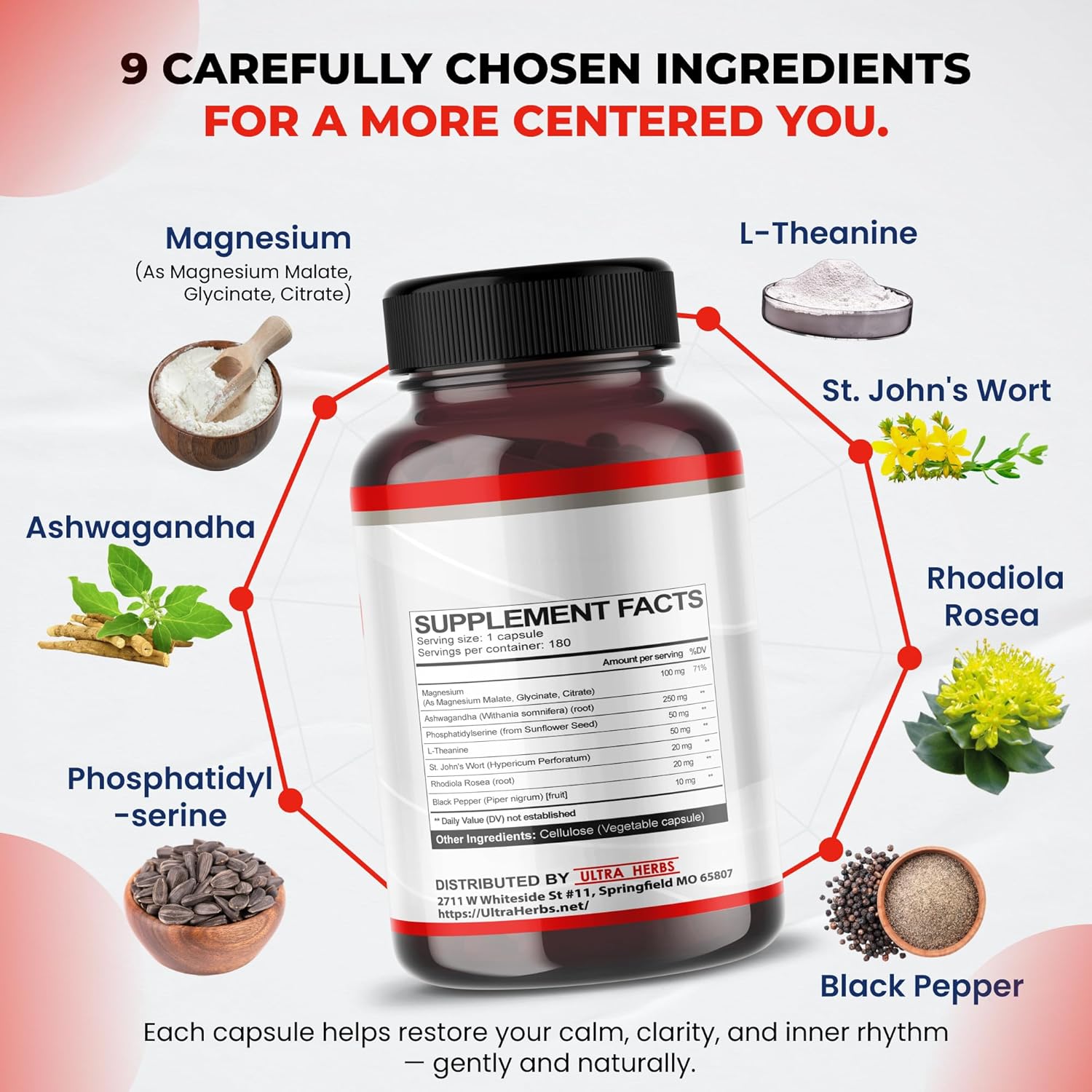 CORTISOL Shield 9-in-1 -Magnesium + Ashwagandha with Phosphatidylserine, L-Theanine, St. John's Wort, Rhodiola Rosea - Relaxation Support, Hormone Balance - USA Made (180 Count (Pack of 1))