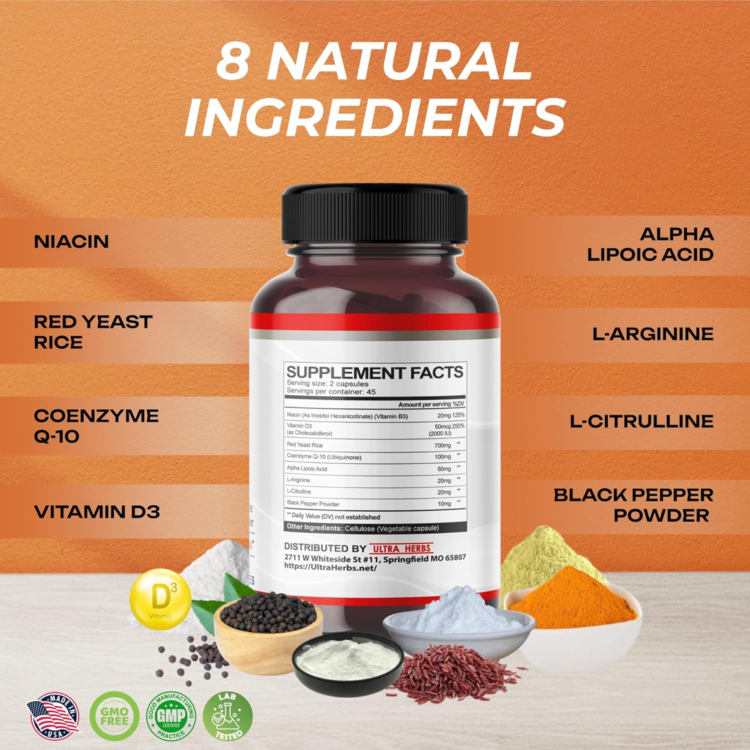 Ultra Red Yeast Rice CoQ10 - Promote Overall Health with Niacin, L-Arginine, L-Citrulline (90 Count (Pack of 1))
