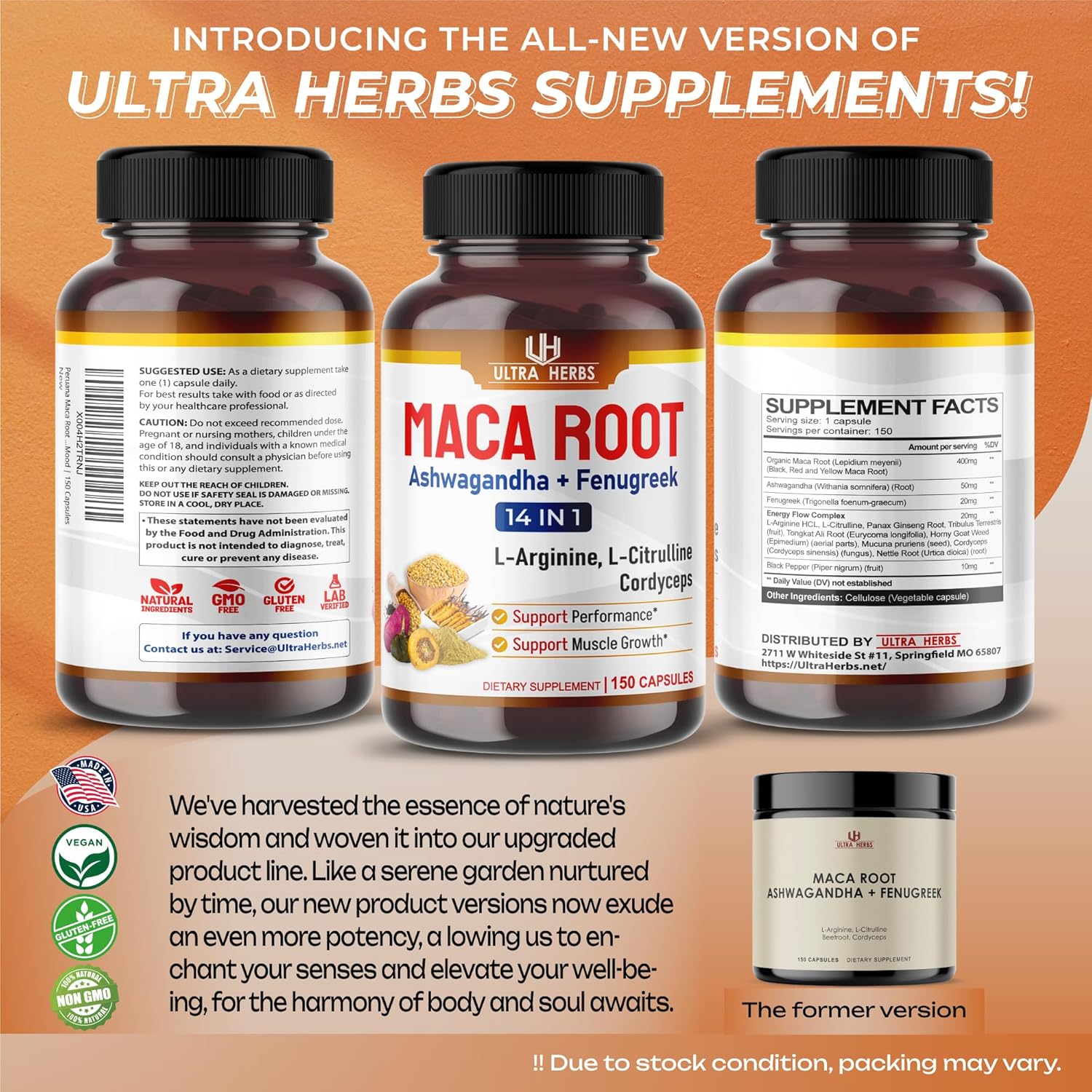 Peruana Maca Root Black, Red, Yellow | Maca Root Capsules Enhanced with Ginseng, Ashwagandha, Fenugreek | Support Stamina, Performance & Mood | 150 Capsules