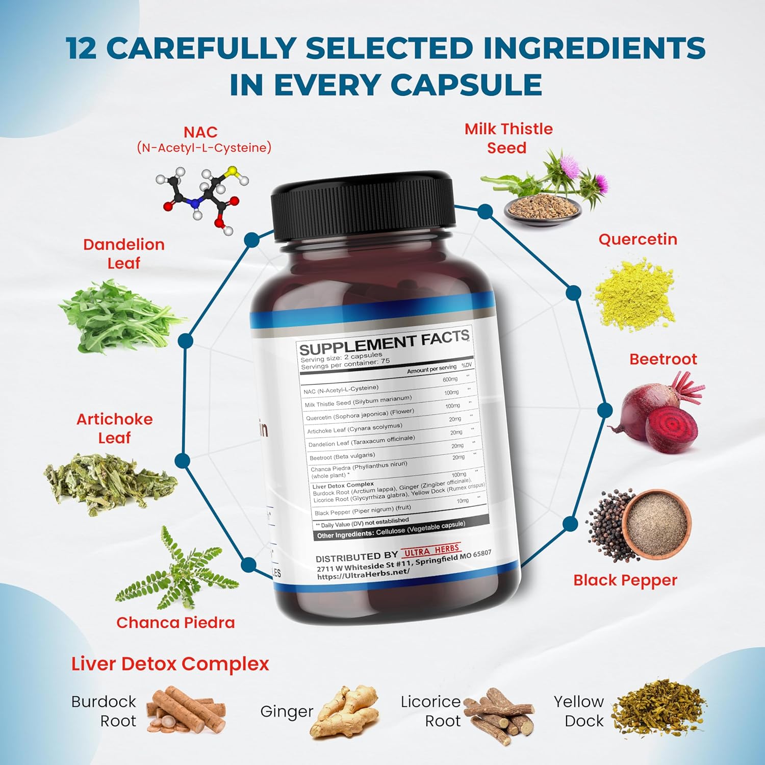 NAC Supplement N-Aetyl Cysteine Enriched with Milk Thistle, Quercetin - Support Immunity, Respiratory Health & Liver Detox | 150 Capsules