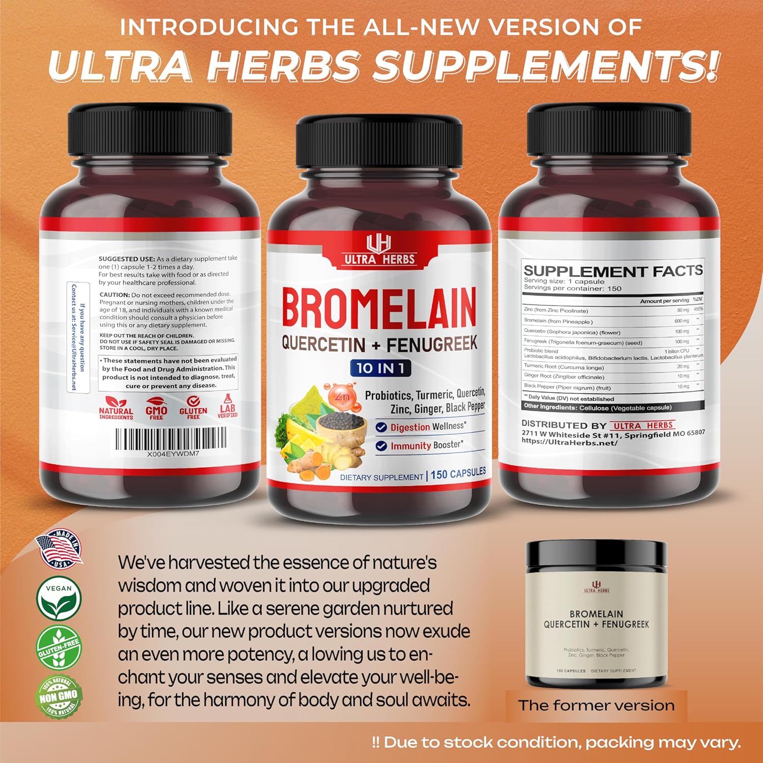 Bromelain Supplement with Quercetin, Zinc, Fenugreek, Turmeric, Ginger, Black Pepper & Probiotics - Supports Digestion, Joint Health & Nutrient Absorption | 150 Capsules