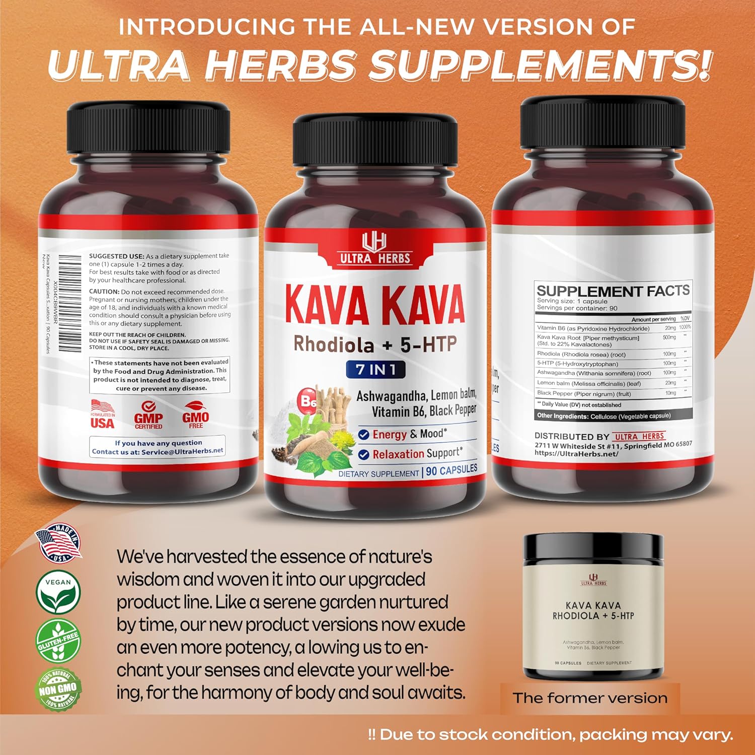 Kava Kava Capsules Supplement - Formula Enriched with Ashwagandha, 5-HTP, Rhodiola, Lemon Balm, Support Mood, Calm & Relaxation | 90 Capsules