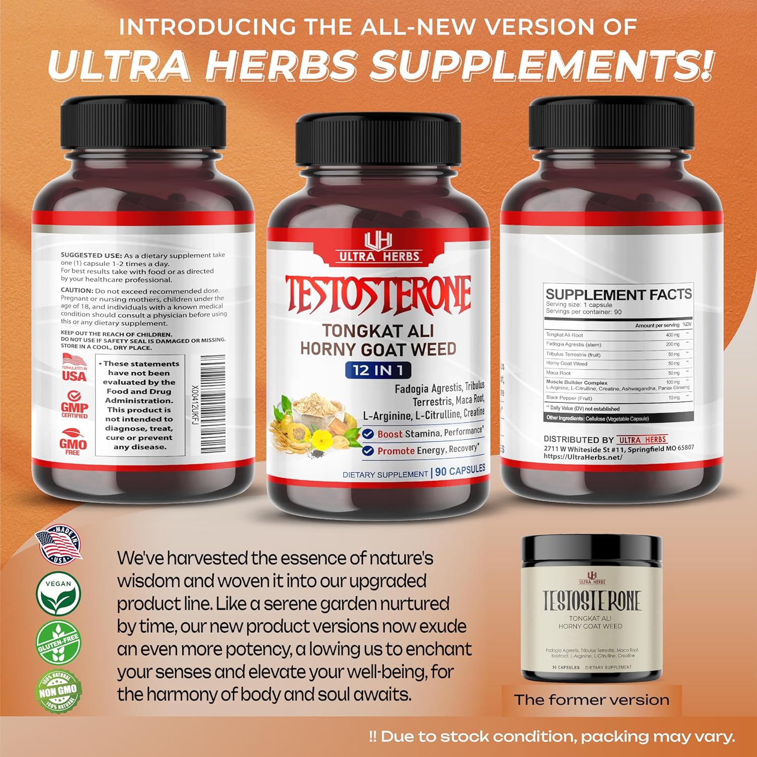 Ultra Test Capsule 12 in 1 Complex with L-Arginine, Fadogia Agrestis, Tribulus Terrestris, Maca Root, Beetroot, L-Citrulline, Creatine - USA Made (90-Day Supply)