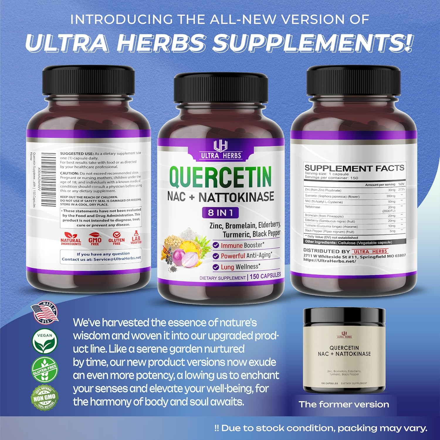 Quercetin Supplement with Bromelain, Vitamin C and Zinc, Nattokinase, NAC, Elderberry, Elderberry | 8 in 1 Ultra Antioxidant Complex for Immune Health | 150 Capsules