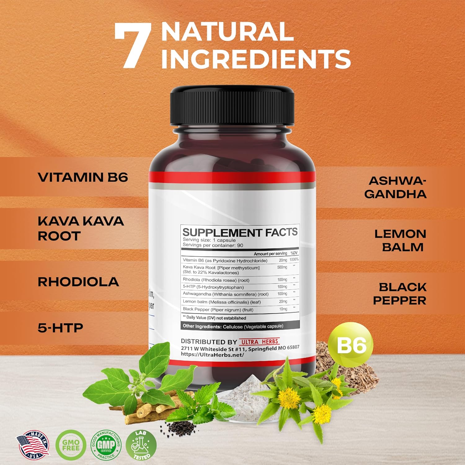 Kava Kava Capsules Supplement - Formula Enriched with Ashwagandha, 5-HTP, Rhodiola, Lemon Balm, Support Mood, Calm & Relaxation | 90 Capsules