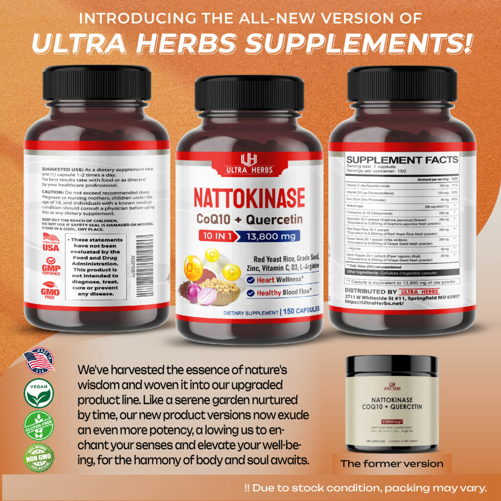 ULTRA HERBS Nattokinase 10 in 1-13,800MG with CoQ10, Quercetin, Red ...